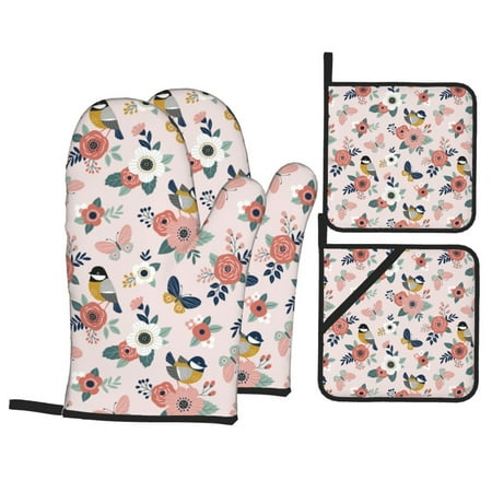 Oven Mitts and Pot Holders Sets 4 pcs - Rose Flowers Butterfly Bird Heat Resistant Silicone Oven Gloves with Non-Slip Silicone Surface and hot pads for kitchen Baking Cooking BBQ
Oven Mitts and Pot Holders Sets 4 pcs - Rose Flowers Butterfly Bird Heat Resistant Silicone Oven Gloves with Non-Slip Silicone Surface and hot pads for kitchen Baking Cooking BBQ