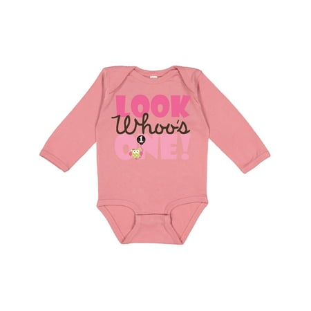 Inktastic Look Who Is One Owl Gift Baby Girl Long Sleeve Bodysuit