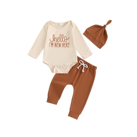 Sedceaty Newborn Baby Boy Fall Outfit Letter Print Long Sleeve Romper Elastic Waist Pants Hat 3 Piece Clothing Set
Sedceaty Newborn Baby Boy Fall Outfit Letter Print Long Sleeve Romper Elastic Waist Pants Hat 3 Piece Clothing Set