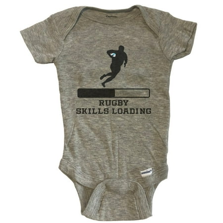 Rugby Skills Loading Funny Sports Humor Baby Bodysuit - Grey