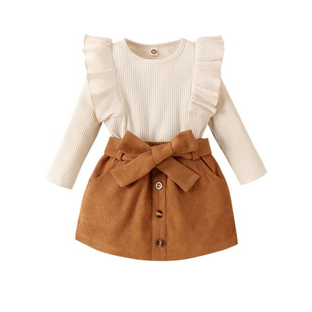 Bslissey 9M-4T Kids Baby Girls Skirts Set Long Sleeve Ruffle Ribbed Tops + Solid Color Button Skirt with Belt 2Pcs Outfits Toddler Casual Fall Clothes
Bslissey 9M-4T Kids Baby Girls Skirts Set Long Sleeve Ruffle Ribbed Tops + Solid Color Button Skirt with Belt 2Pcs Outfits Toddler Casual Fall Clothes