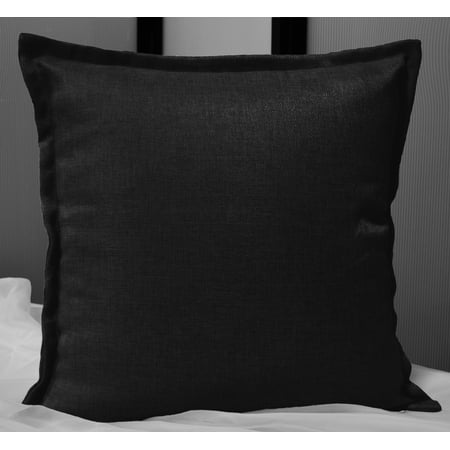 Aiking Home 24"x24" Solid Faux Linen Throw Pillow COVER, Black