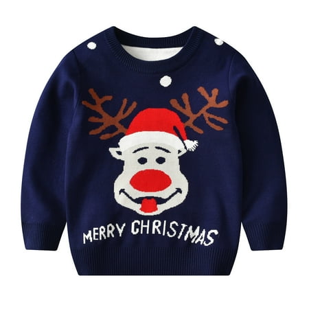 FZM Christmas Toddler Kids Girls Boys Christmas Sweater Casual Prints Knitted Long Sleeve Outwear Winter Top Sweater