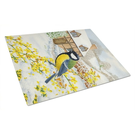 Caroline s Treasures Great Tit Glass Cutting Board Large