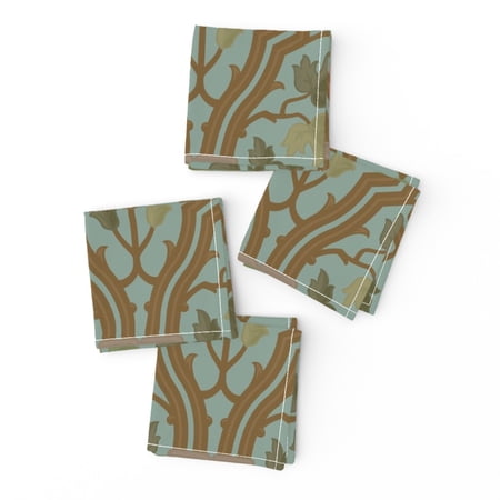 Cocktail Napkins Renaissance Woodland Vine Green Blue Victorian Gothic Set of 4