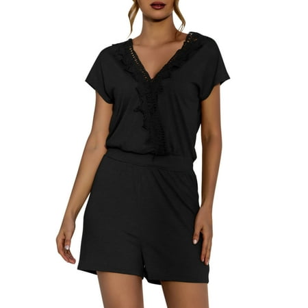 EUHDSSDE Women Summer Short Sleeved V Neck Cross Lace Patchwork Jumpsuit Pajamas Shorts
EUHDSSDE Women Summer Short Sleeved V Neck Cross Lace Patchwork Jumpsuit Pajamas Shorts