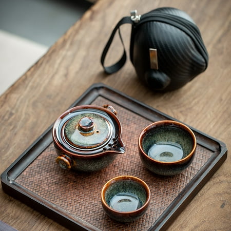 Teapots Set with 2 Cups & 1 Storage Bag Ceramic Tea Set Portable Excellent Car Travel Tea Set
