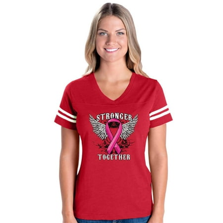 Stronger Together Breast Cancer Awareness Women's Football V-Neck Fine Jersey Tee