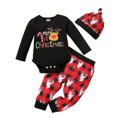ZHUASHUM Baby Boys Girls Christmas Xmas Cartoon Deer Letter Printed Romper Bodysuit+Pants Hat Outfits
ZHUASHUM Baby Boys Girls Christmas Xmas Cartoon Deer Letter Printed Romper Bodysuit+Pants Hat Outfits