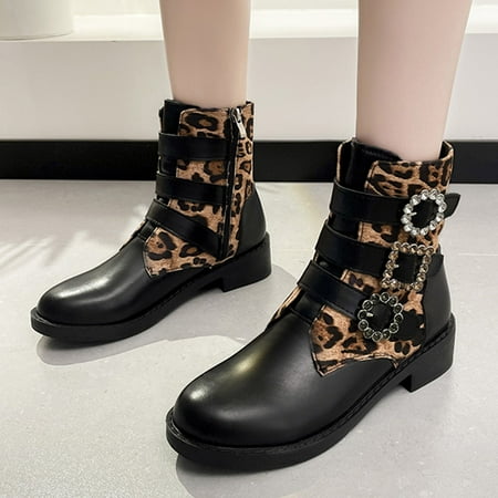ERTUTUYI Ladies Fashion Boots Round Toe Low Heel Belt Metal Buckle Leopard Print Side Zipper Short Boots Black 40
ERTUTUYI Ladies Fashion Boots Round Toe Low Heel Belt Metal Buckle Leopard Print Side Zipper Short Boots Black 40