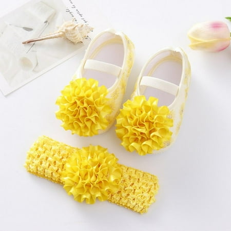 Children Baby Embroider Crib Shoes Newborn Girls Soft Sole Cotton Non-slip Flower Footwear With Headband