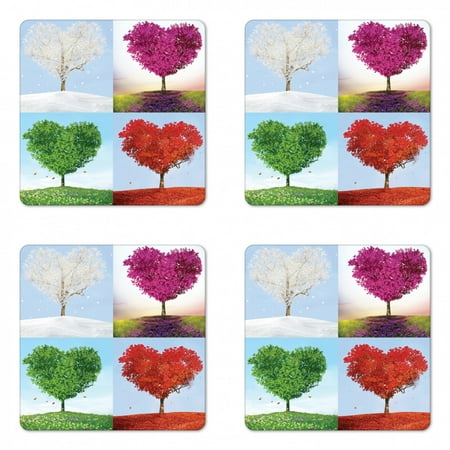Nature Coaster Set of 4 Heart Shaped Trees in 4 Seasons of Year Love and Adoration Themed Illustration Square Hardboard Gloss Coasters Standard Size Multicolor by Ambesonne 
Nature Coaster Set of 4 Heart Shaped Trees in 4 Seasons of Year Love and Adoration Themed Illustration Square Hardboard Gloss Coasters Standard Size Multicolor by Ambesonne