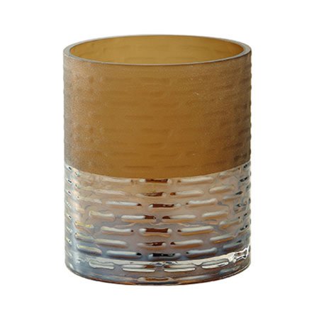 5.5" Brown and Silver Cylindrical Textured Handblown Glass Vase