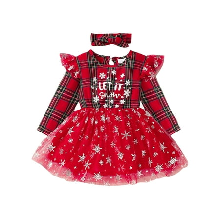 

Lumento Baby Xmas Dresses Pleated Sundress Ruffle A-Line Dress Cute Flying Sleeve Red 3-6M