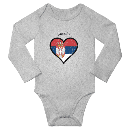 Serbia Flag Heart Love Baby Long Sleeve Clothing Bodysuits (Gray 12 Months)
