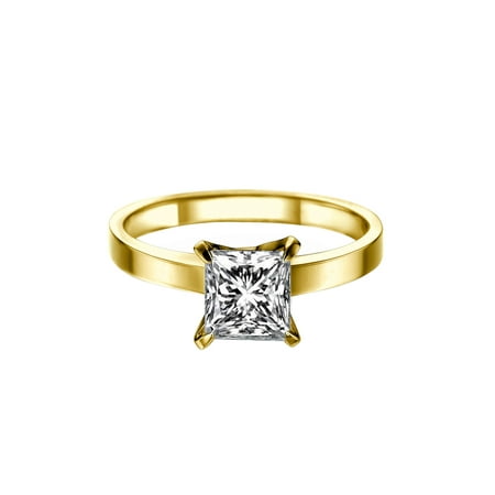 D-F VS 6.50MM Forever One Moissanite Engagement Ring (1.5 ct Moissanite Weight, 1.70 ct dew) 4 Prongs Classic 14K Gold