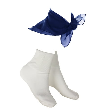 White Bobby Socks & Royal Blue Sheer Chiffon Scarf - 50s Style Accessories