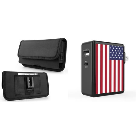 Holster and Wall Charger Bundle for Moto G 5G (2022): Horizontal Rugged Nylon Belt Pouch Case (Black) and 45W Dual USB Port PD Power Delivery Type-C and USB-A Power Adapter (American USA Flag)
Holster and Wall Charger Bundle for Moto G 5G (2022): Horizontal Rugged Nylon Belt Pouch Case (Black) and 45W Dual USB Port PD Power Delivery Type-C and USB-A Power Adapter (American USA Flag)