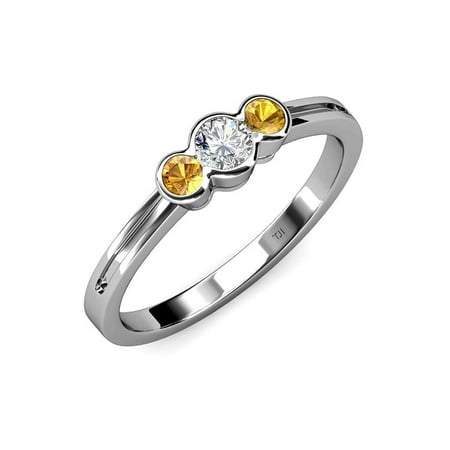 Diamond (SI2-I1 G-H) and Citrine Three Stone Ring 0.49 ct tw in 14K White Gold.size 8.5
Diamond (SI2-I1 G-H) and Citrine Three Stone Ring 0.49 ct tw in 14K White Gold.size 8.5
