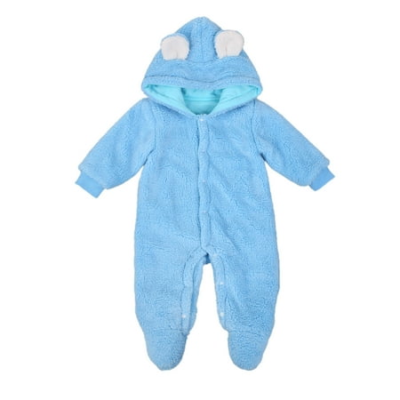 Nituyy Baby s Solid Color Single-breasted Long Sleeve Hooded Jumpsuit Outerwear
