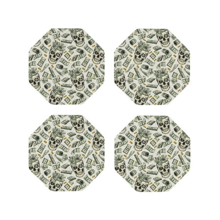 Leather Coasters Set of 4 - Skull with Cash Lightweight Non-Slip Drink Coasters for Desk Anti-Scalding Desk Cup Coasters for Office Table Decor Octagon 
Leather Coasters Set of 4 - Skull with Cash Lightweight Non-Slip Drink Coasters for Desk Anti-Scalding Desk Cup Coasters for Office Table Decor Octagon