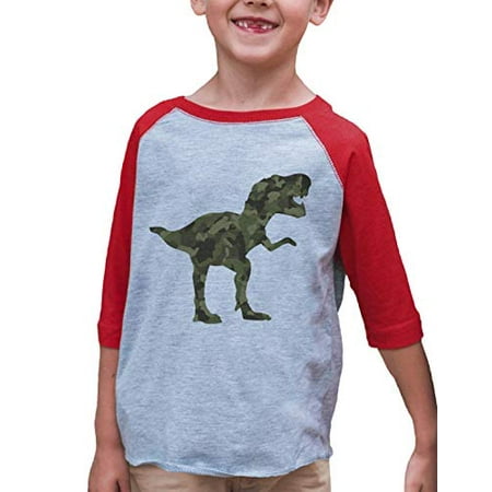 7 ate 9 Apparel Kids Green Camo Dinosaur Red Raglan