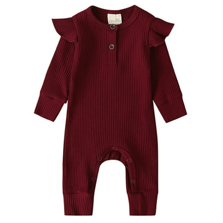 Nokpsedcb Infant Kids Baby Girl Boy Solid Color Long Ruffle Sleeve O-Neck Ribbed Jumpsuit Wine Red 0-3 Months
Nokpsedcb Infant Kids Baby Girl Boy Solid Color Long Ruffle Sleeve O-Neck Ribbed Jumpsuit Wine Red 0-3 Months