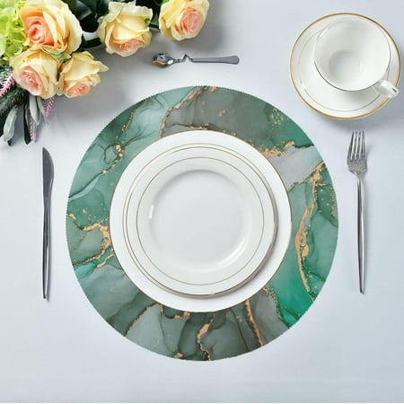Hidove Green Marble Texture Round Placemats 4pcs Non Slip Heat Resistant Washable Table Mats for Kitchen Dining Room Party Decor
Hidove Green Marble Texture Round Placemats 4pcs Non Slip Heat Resistant Washable Table Mats for Kitchen Dining Room Party Decor