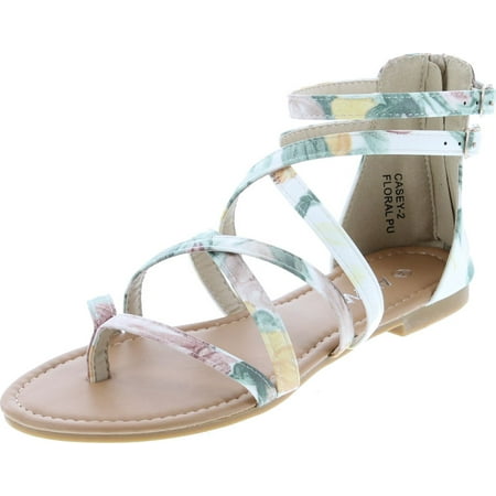 Anna Shoes Women s Strappy Buckle Accent Zip Heel Flat Sandal