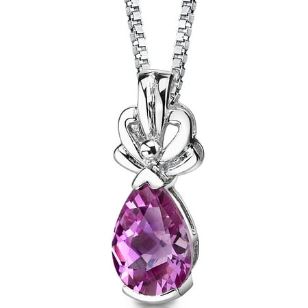 Peora 3.00 Carat T.G.W. Pear Shape Created Pink Sapphire Rhodium over Sterling Silver Pendant, 18