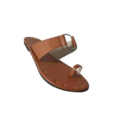 TANGON Women s Shoes Rivets Soft Flat Heel Fashion Sets Toes Cloth Sandals Flip Flop