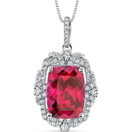 Peora 9.00 Carat T.G.W. Cushion Cut Created Ruby Rhodium over Sterling Silver Pendant, 18