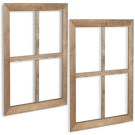 Ilyapa Window Frame Wall Decor 2 Pack - Large 18x22 Inch Rustic Wood Window Pane Country Farmhouse Decorations