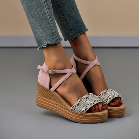 ZHELIYO Women s sandals Ladies Fashion Summer Ethnic Style Woven Buckle Wedge Heel Thick Sole Sandals Pink 7
ZHELIYO Women s sandals Ladies Fashion Summer Ethnic Style Woven Buckle Wedge Heel Thick Sole Sandals Pink 7