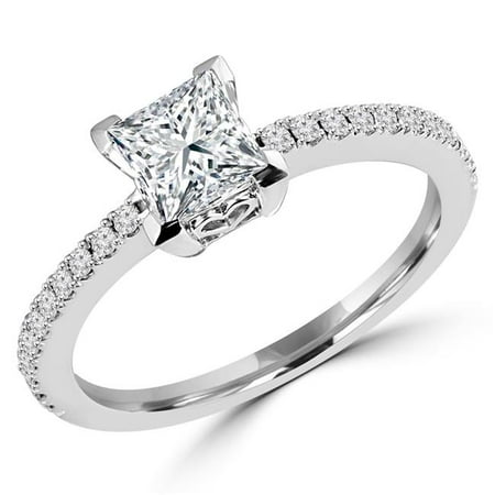 Majesty Diamonds MD180243-9 0.87 CTW Princess Diamond Solitaire with Accents Engagement Ring in 14K White Gold - Size 9