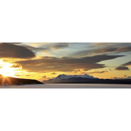 Posterazzi Sunrise Over Dawson Peaks Teslin Yukon Canvas Art - Robert Postma Design Pics (44 x 15)
