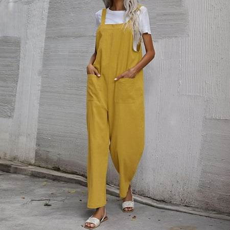 Homadles Jumpsuits for Women Casual- Fashion Solid Cotton Linen Pocket Sleeveless Suspenders One-Piece Suspenders Female Rompers Yellow S
Homadles Jumpsuits for Women Casual- Fashion Solid Cotton Linen Pocket Sleeveless Suspenders One-Piece Suspenders Female Rompers Yellow S
