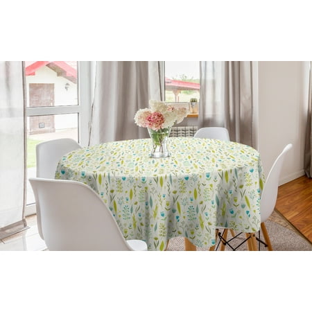 

Floral Round Tablecloth Poetic Leaves and Branches of Jolly Season Circle Table Cloth Cover for Dining Room Kitchen Decor 60 Cream Yellow Green by Ambesonne