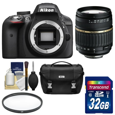 Nikon D3300 Digital SLR Camera Body (Black) - Factory Refurbished with Tamron 18-200mm Lens + 32GB Card + Case + Filter Kit