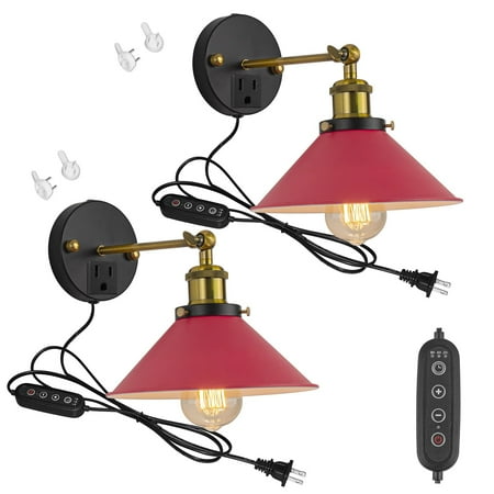FSLiving Macaron Red Metal Wall Sconce with 3 Prong Outlet Dimmable and Adjustable Angle Wall Lamp Lighting Fixture with 5.9ft Plug in Cord Small Nightstand Light for Dresser Bedroom - 2 Pack
FSLiving Macaron Red Metal Wall Sconce with 3 Prong Outlet Dimmable and Adjustable Angle Wall Lamp Lighting Fixture with 5.9ft Plug in Cord Small Nightstand Light for Dresser Bedroom - 2 Pack