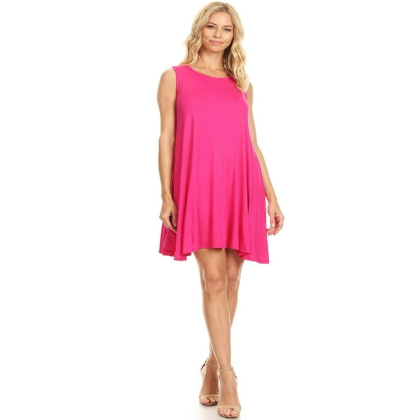 MOA COLLECTION Women's Women's Solid Casual Sleeveless Round Neck A-Line Tunic Midi Dress S-3XL