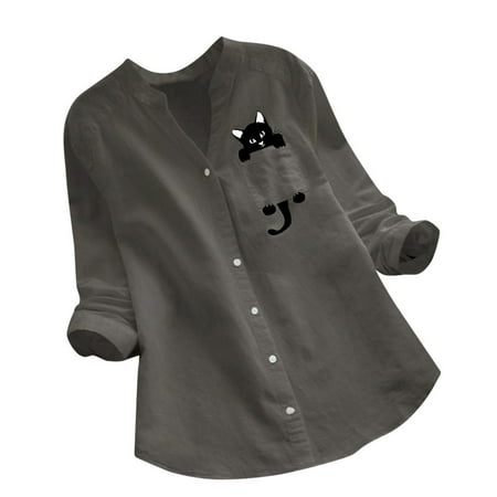 Printed linen Blouse Cotton Cat Women Casual Long Tops Button Sleeve Shirt Down Women s Blouse Maternity Fitted V Neck
Printed linen Blouse Cotton Cat Women Casual Long Tops Button Sleeve Shirt Down Women s Blouse Maternity Fitted V Neck