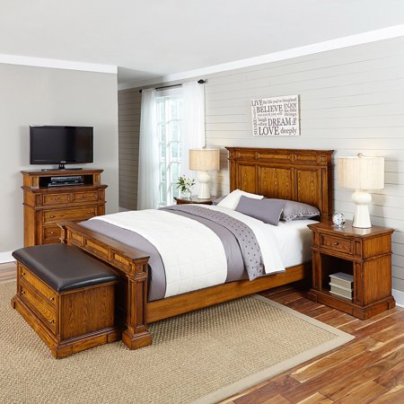 Home Styles Americana Queen Bed, 2 Night Stands, Media Chest and Upholstered Bench