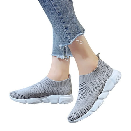 

CAICJ98 Shoes for Women Women s Athletic Walking ShoesCasual Knit Lightweight Running Slip On Sneakers Grey
