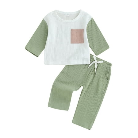 Baby 2Pcs Fall Outfits Long Sleeve Contrast Color Pocket Tops and Pants Set Toddler Clothes
Baby 2Pcs Fall Outfits Long Sleeve Contrast Color Pocket Tops and Pants Set Toddler Clothes
