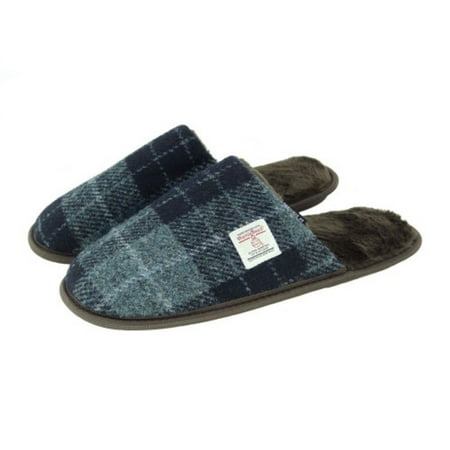 Harris Tweed Slippers in Grey & Black Tartan - Size 41 UK 8