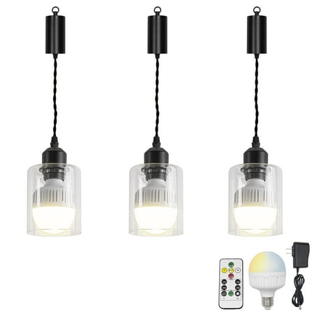 FSLiving Rechargeable Battery Operated Pendant Light with Sleeve&Round Hook RGB Mode Adjustable Wire Length Hanging Light Clear Glass Shade Dimmable Lamp for Courtyard Nightstand - 3 Lights
FSLiving Rechargeable Battery Operated Pendant Light with Sleeve&Round Hook RGB Mode Adjustable Wire Length Hanging Light Clear Glass Shade Dimmable Lamp for Courtyard Nightstand - 3 Lights