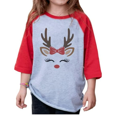 7 ate 9 Apparel Kids Merry Christmas Shirts - Reindeer with Bow - Red Shirt 6 Months