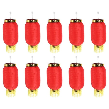 10PCS 6 Inches Japanese Style Waterproof Lanterns Foldable Silk Cloth Oval Lanterns Decorative Hanging Ornaments (Red)