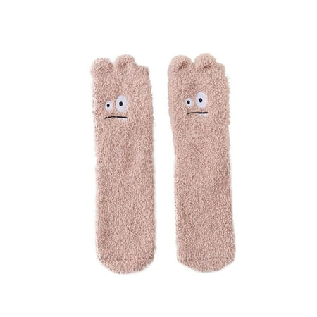 BSDHBS Socks Women Big Eyed Coral Socks Female Sleeping Home Floor Socks Brown